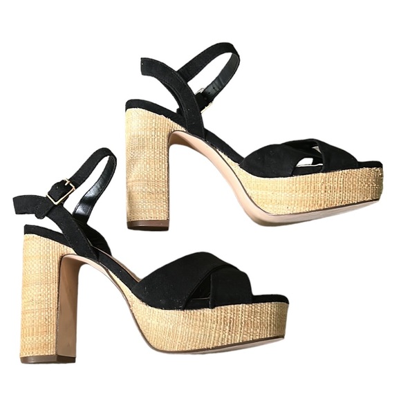 NEW JustFab Tina Crossover Black Raffia Faux Suede Chunky Platform Sandals - 8 - Picture 7 of 16